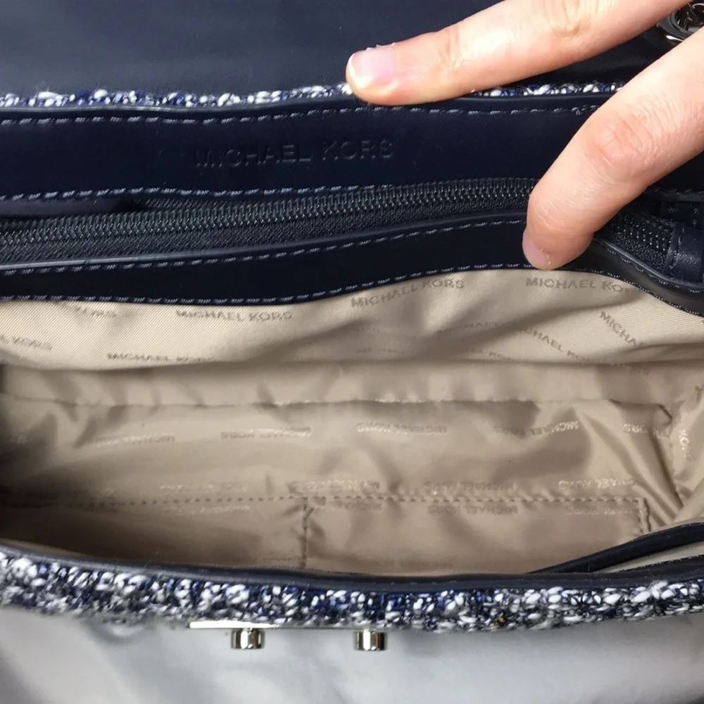 Michael Kors Navy Blue and White Tweed Flap Bag Crossbody Purse Like-NEW
